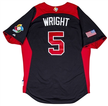 2013 David Wright Game Used USA World Baseball Classic Blue Jersey from 3-9-13 (MLB Authenticated)